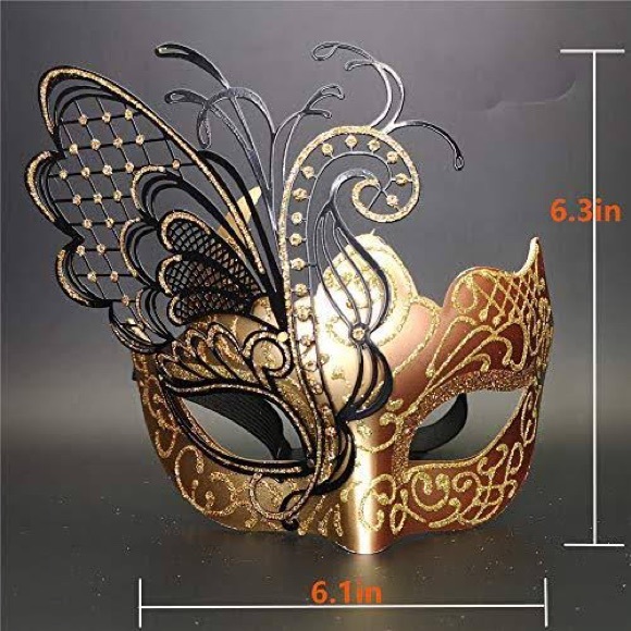 Masquerade Mask Venetian Mask/Halloween/Party/Mardi Gras (Rose Gold Butterfly) - Picture 3 of 4